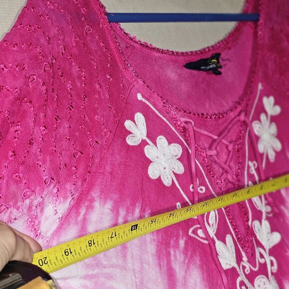 Riviera Sun Pink Tie Dye Midi Dress Size L Beachy Boho Fairy Vacation Loungewear - Picture 9 of 13